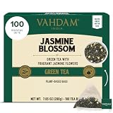 VAHDAM Té Verde Jazmín | 100 Bolsitas Piramidales Con Flores | Té verde con flores de jazmín en bolsitas piramidales, envasado en la India, aroma floral