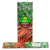 AROMASENSES | Incienso Ruda-Canela Sac | Caja de 6 Tubos Hexagonales con 20 Varillas C/U | Sahumerio, Maravilloso Olor Que Protege de Energías Negativas | Pack de Incienso de La India