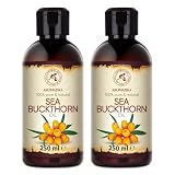 Aceite de Espino Amarillo Set 2x250ml - Prensado en Frío - Natural - Aceite para el Cuidado de la Piel - Rostro - Cabello - Belleza - Masaje - Cuidado Corporal