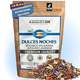 Duerme bien. Infusiones Relajantes para la Ansiedad y para Dormir Profundo toda la Noche. Rooibos de Valeriana, Lavanda, Malva, Azahar y Manzana. Sueño Profundo con esta Infusión Relajante para Dormir