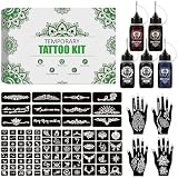 Kit de tatuaje temporal con 5 tubos de color y 96 plantillas, kit DIY de temporary tattoo para fiestas, festivales y looks creativos