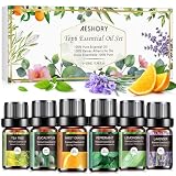 AESHORY Aceites Esenciales para Humidificador TOP 6 x 10ML, Aceite Aromáticos Natural, Set de Aceites Esenciales Aromaterapia para Difusor, SPA - Lavanda, Menta, Árbol de Té, Eucalipto, Naranja Dulce